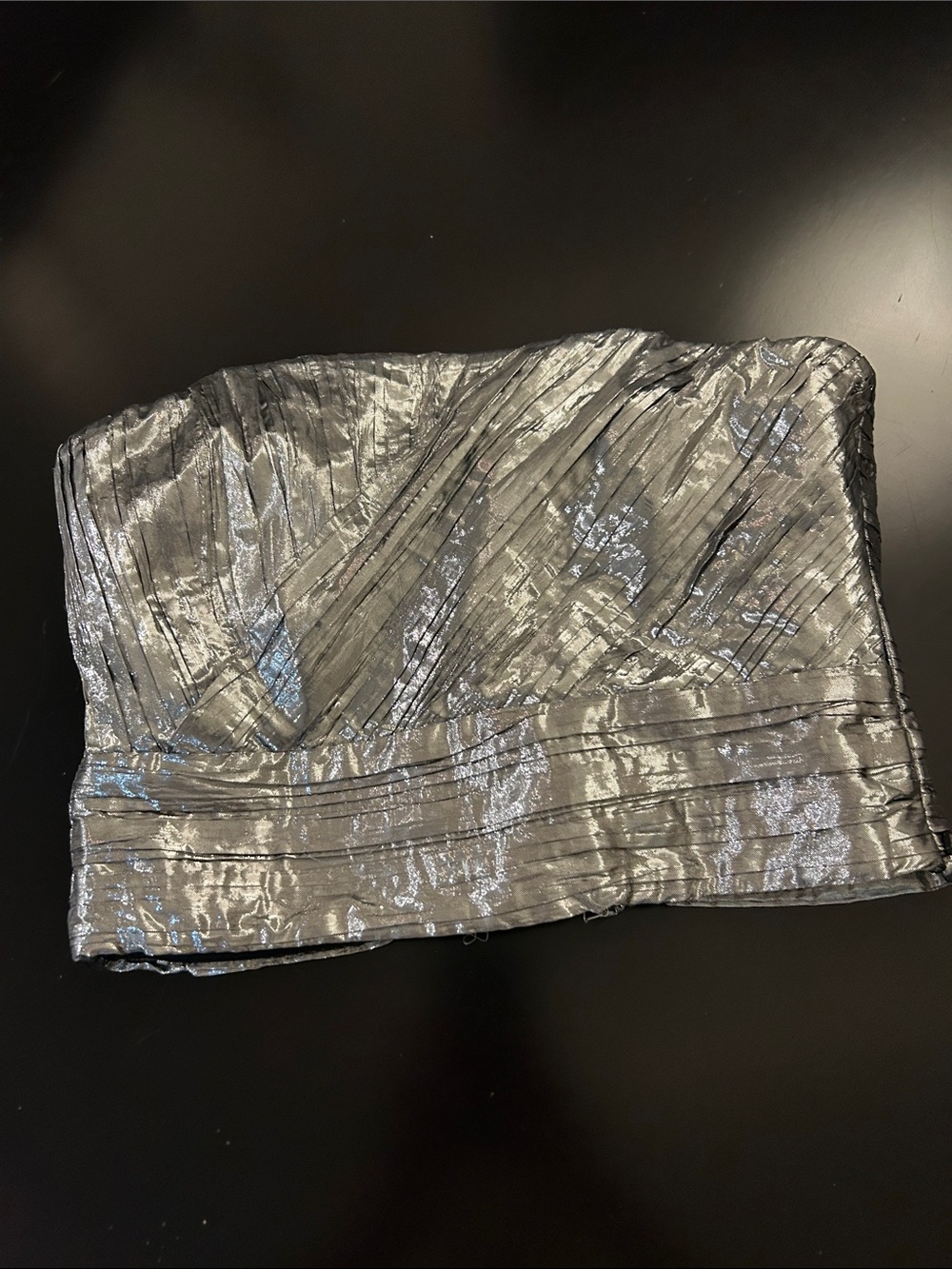 Zara Silver Metallic Strapless Pleated crop top